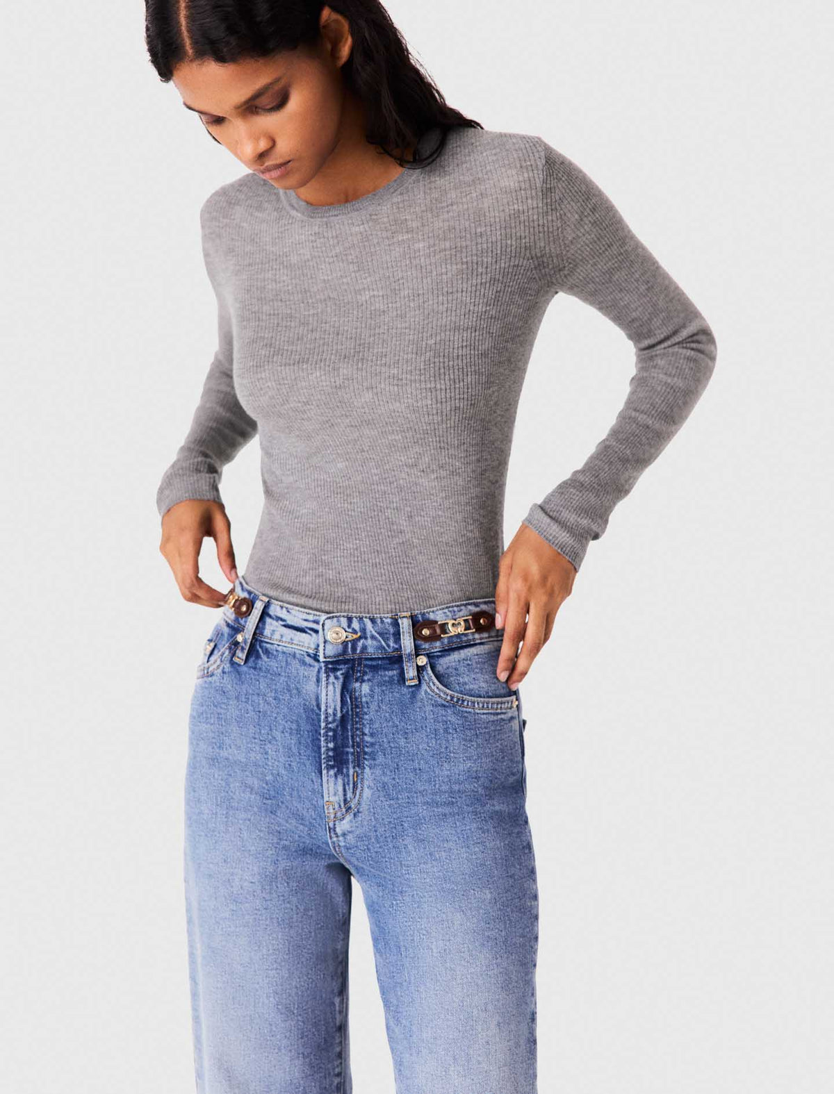 Second-Skin Round Neck Jumper Grey