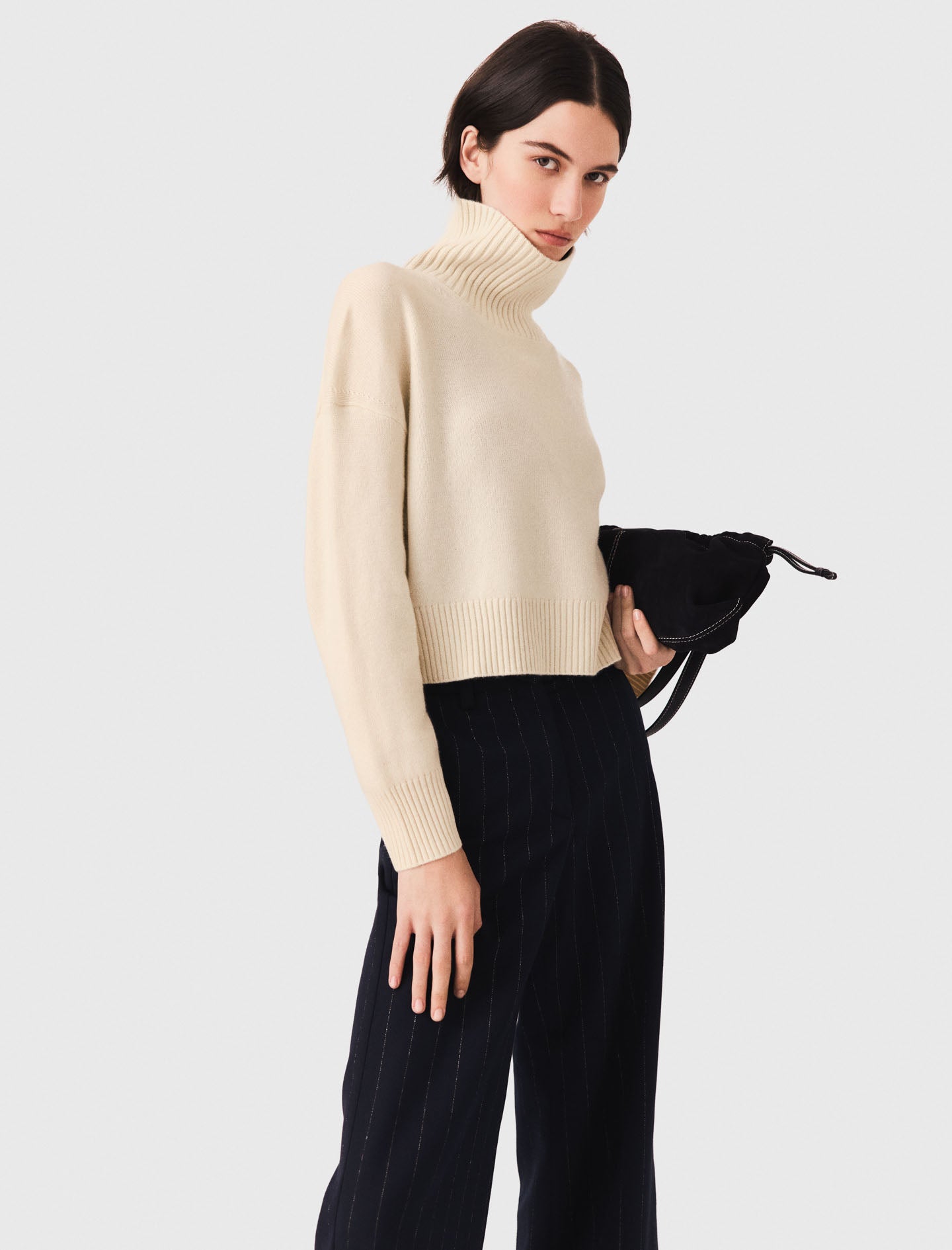 High-neck cashmere jumper Ecru
