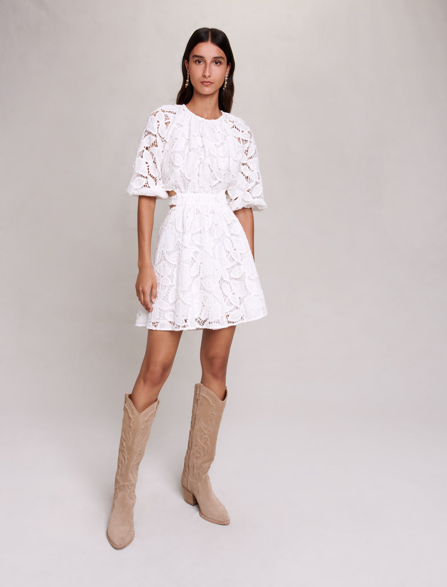 White-featured-embroidered cotton mini dress