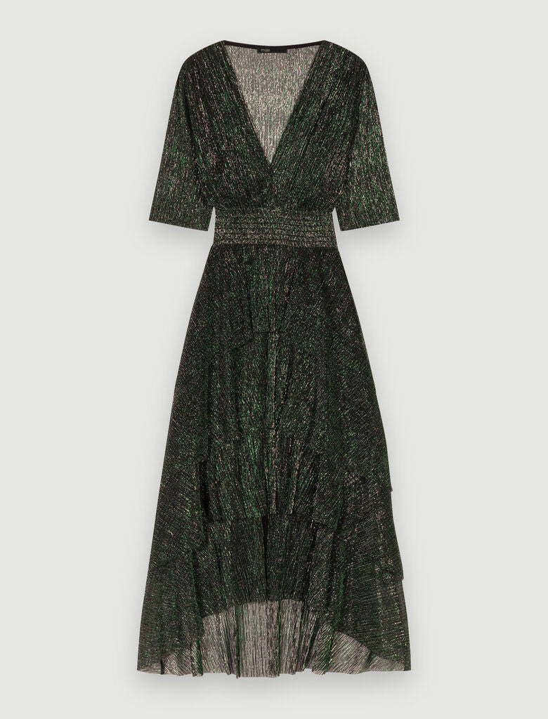 Shop Dark green Metallic Fibre Dress With Ruffles for Women Online in