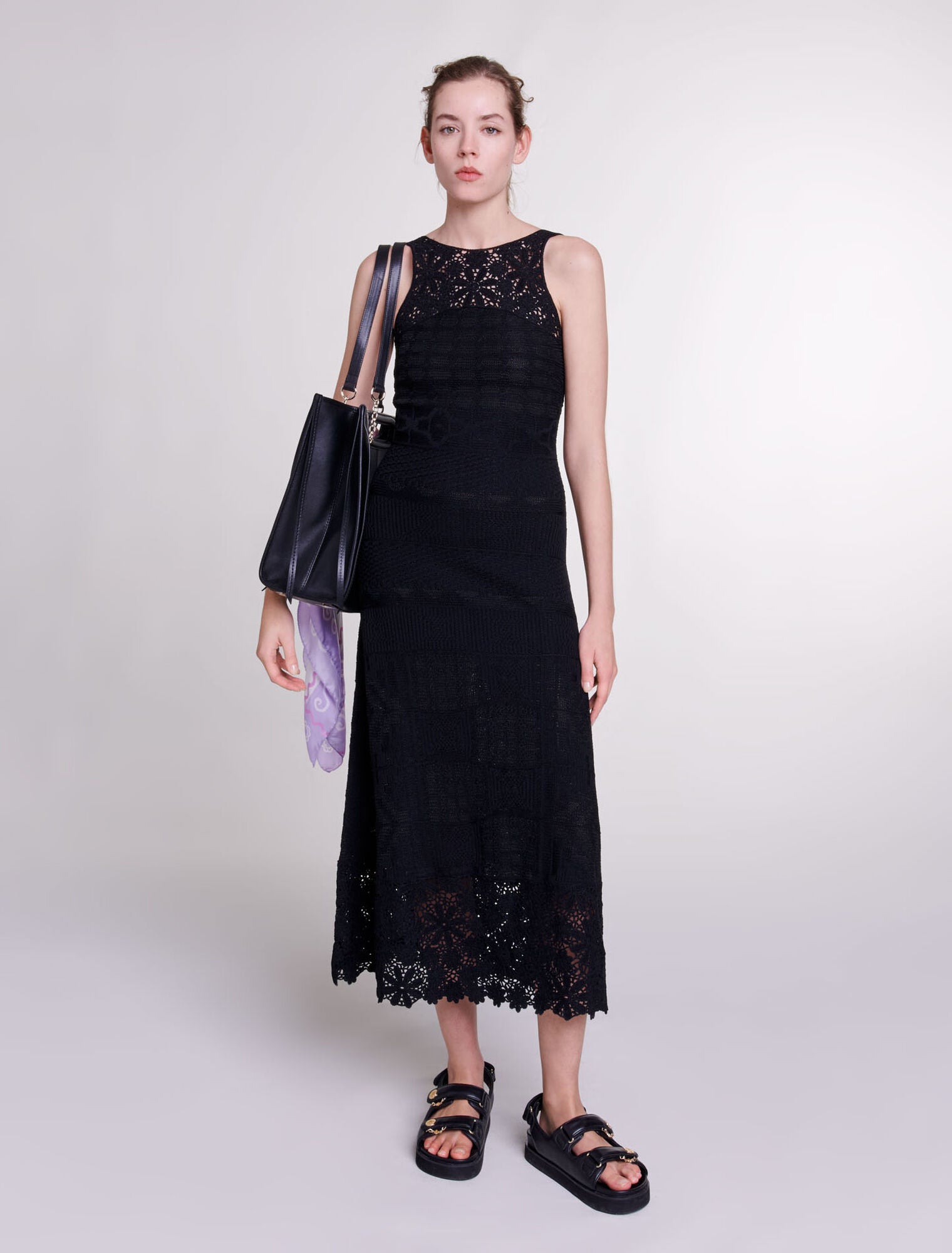Black-featured-CROCHET-KNIT MAXI DRESS