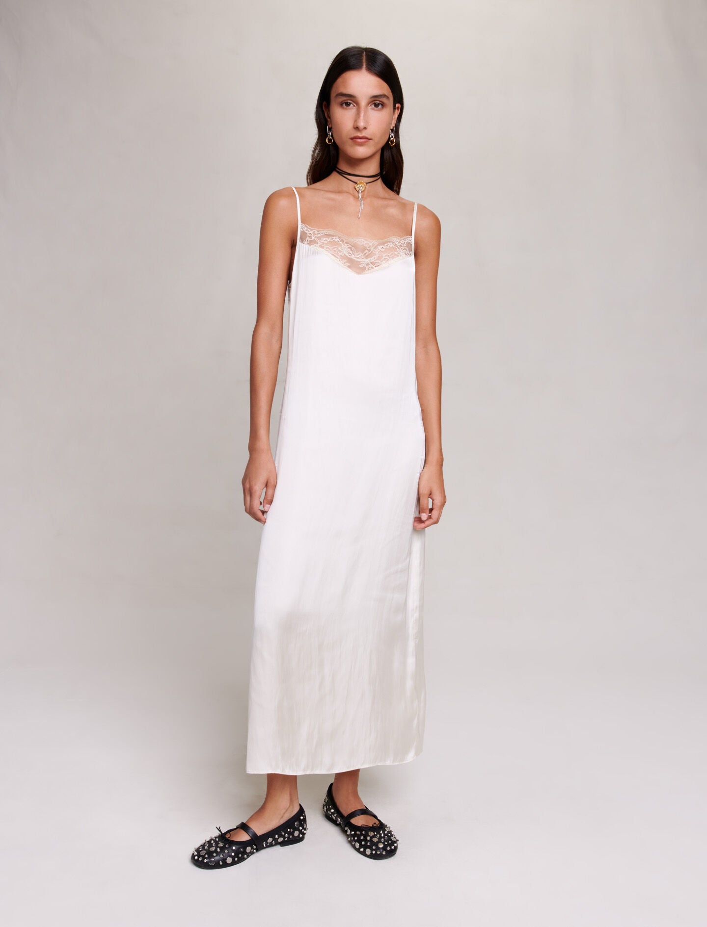 Ecru-featured-satin-look maxi dress