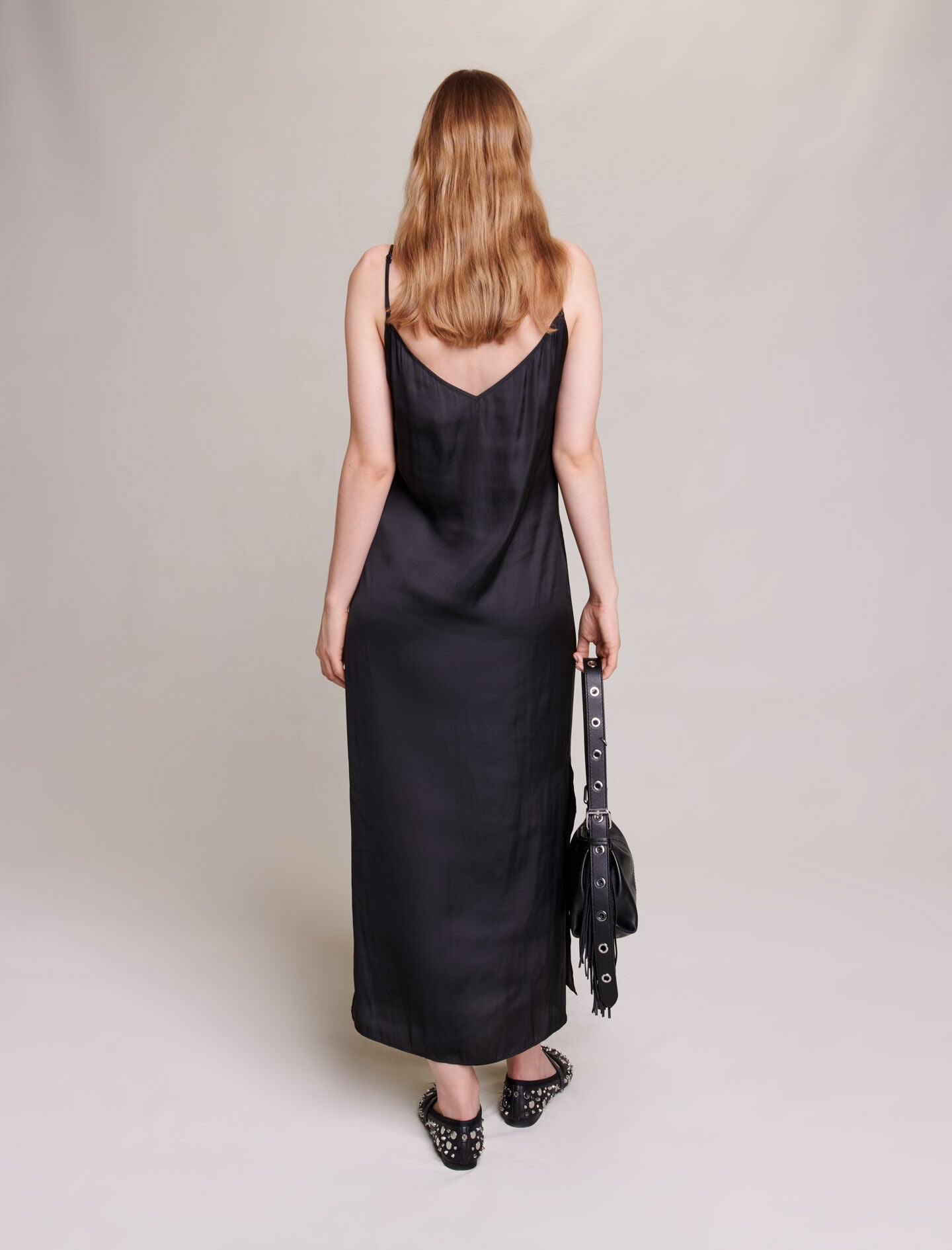 Black-satin-look maxi dress