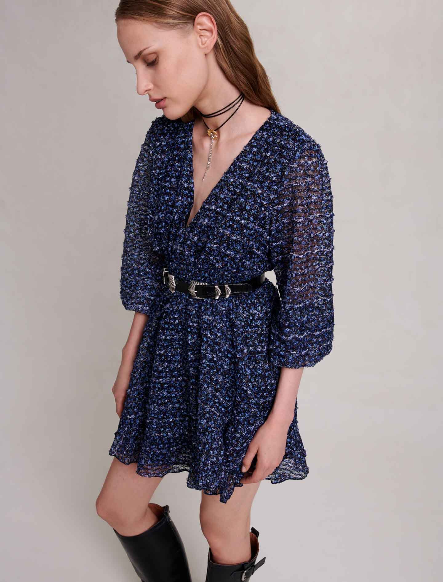Blue-sparkling dress with ruffles
