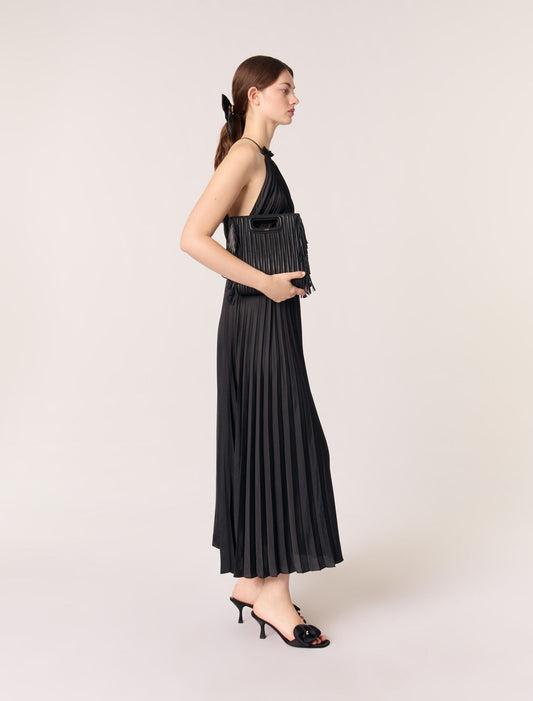 Pleated satin maxi dress