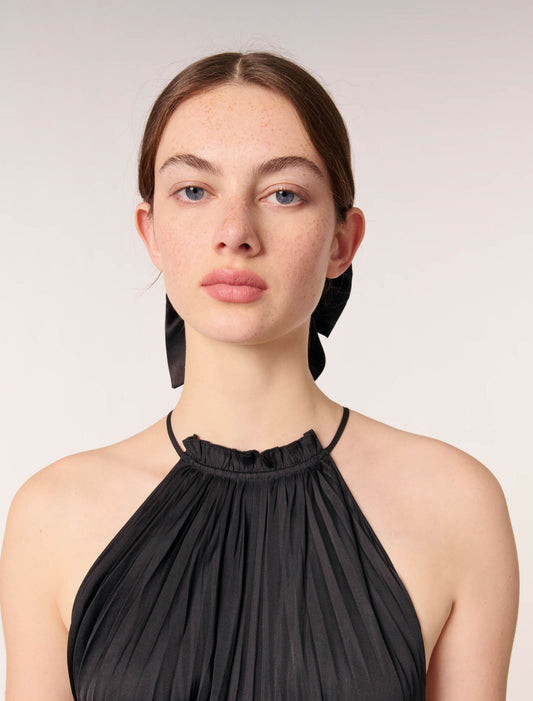 Pleated satin maxi dress