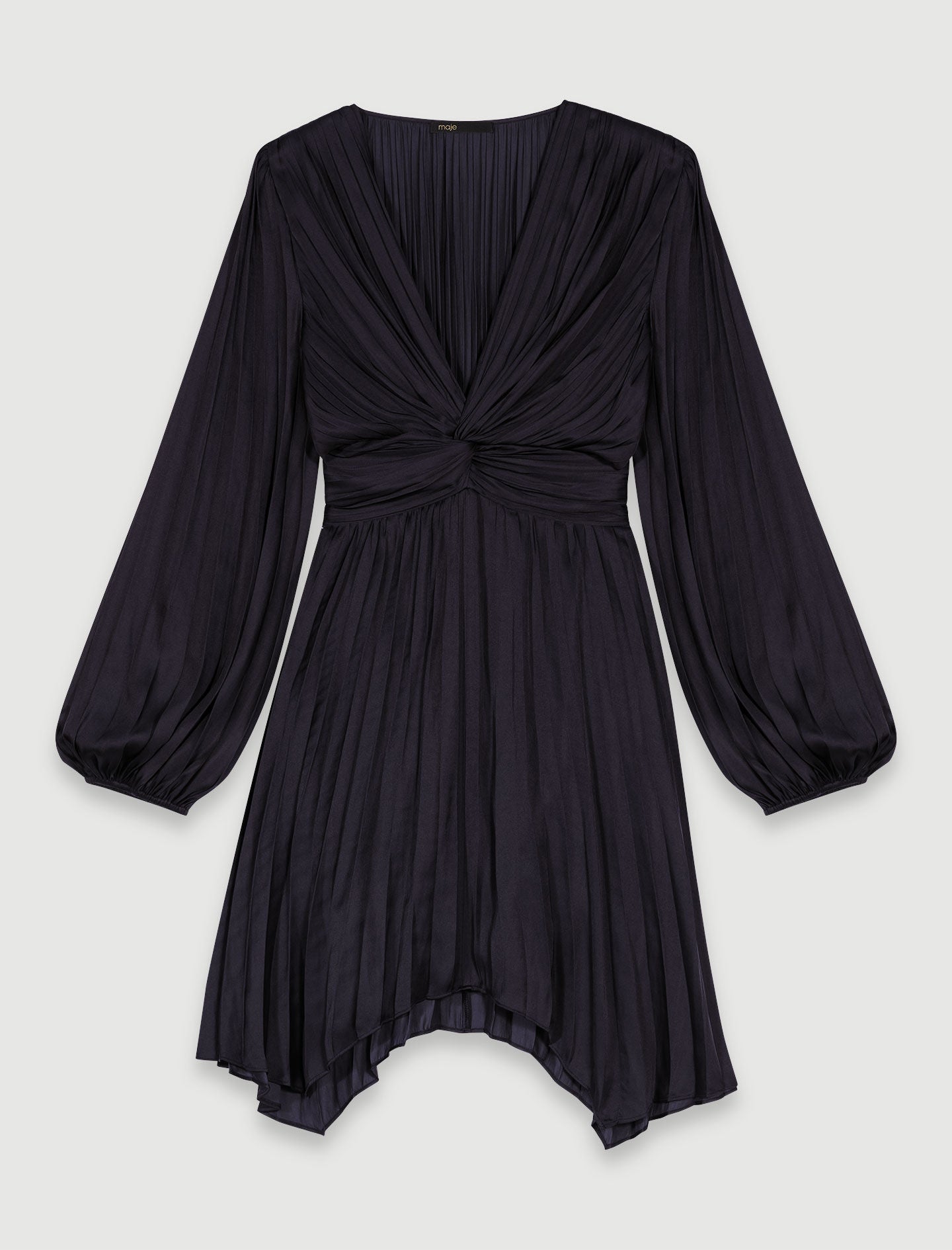 Black-short satin draped dress