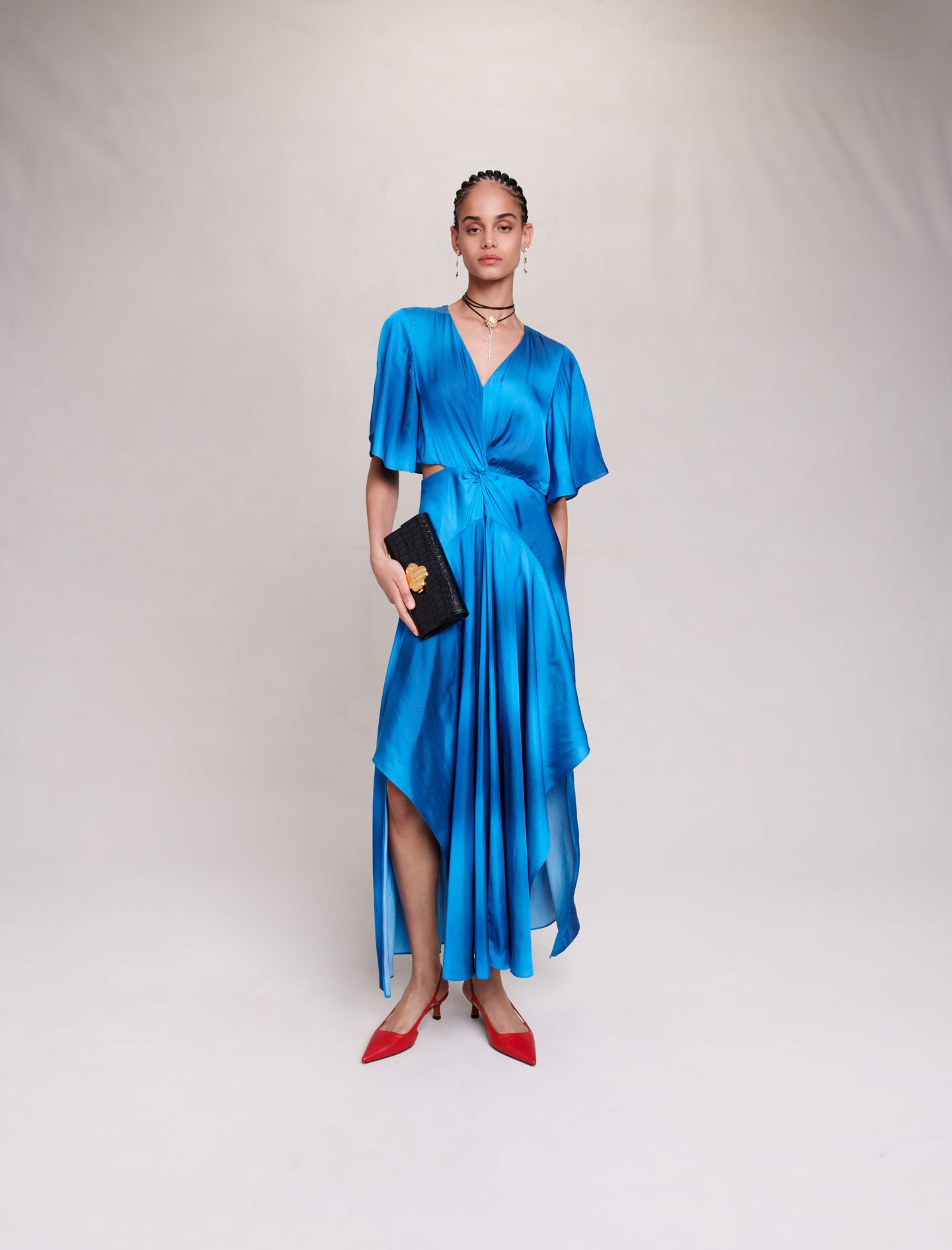 Blue-featured-satin-look maxi dress