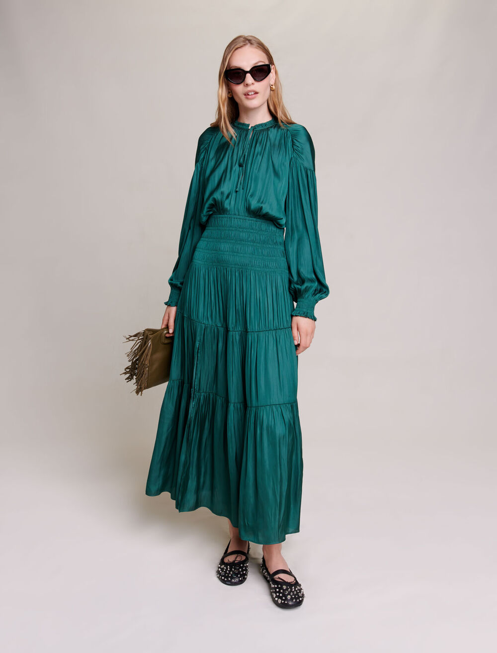 Bottle Green featured SATIN-LOOK MAXI DRESS