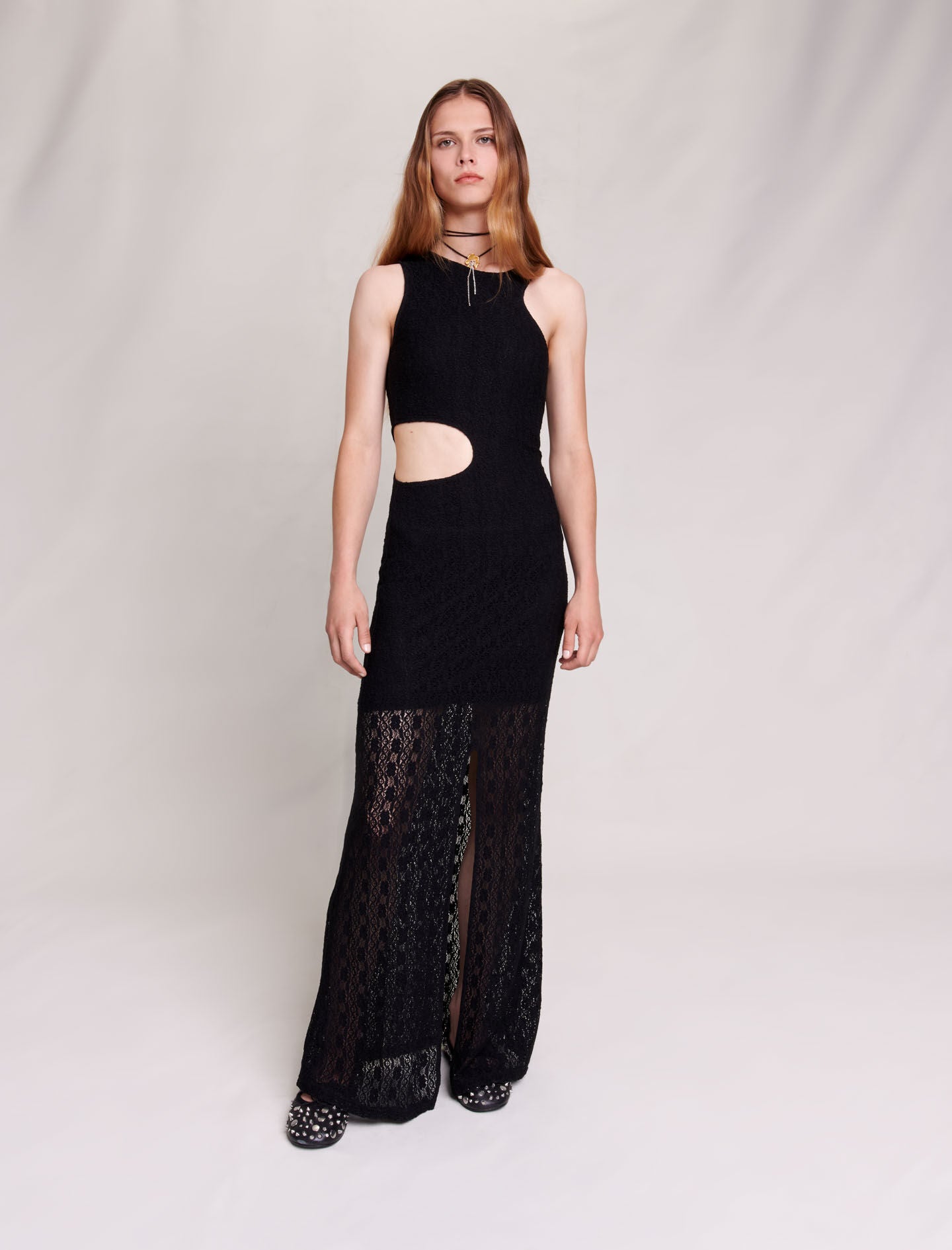 Black-featured-lace maxi dress