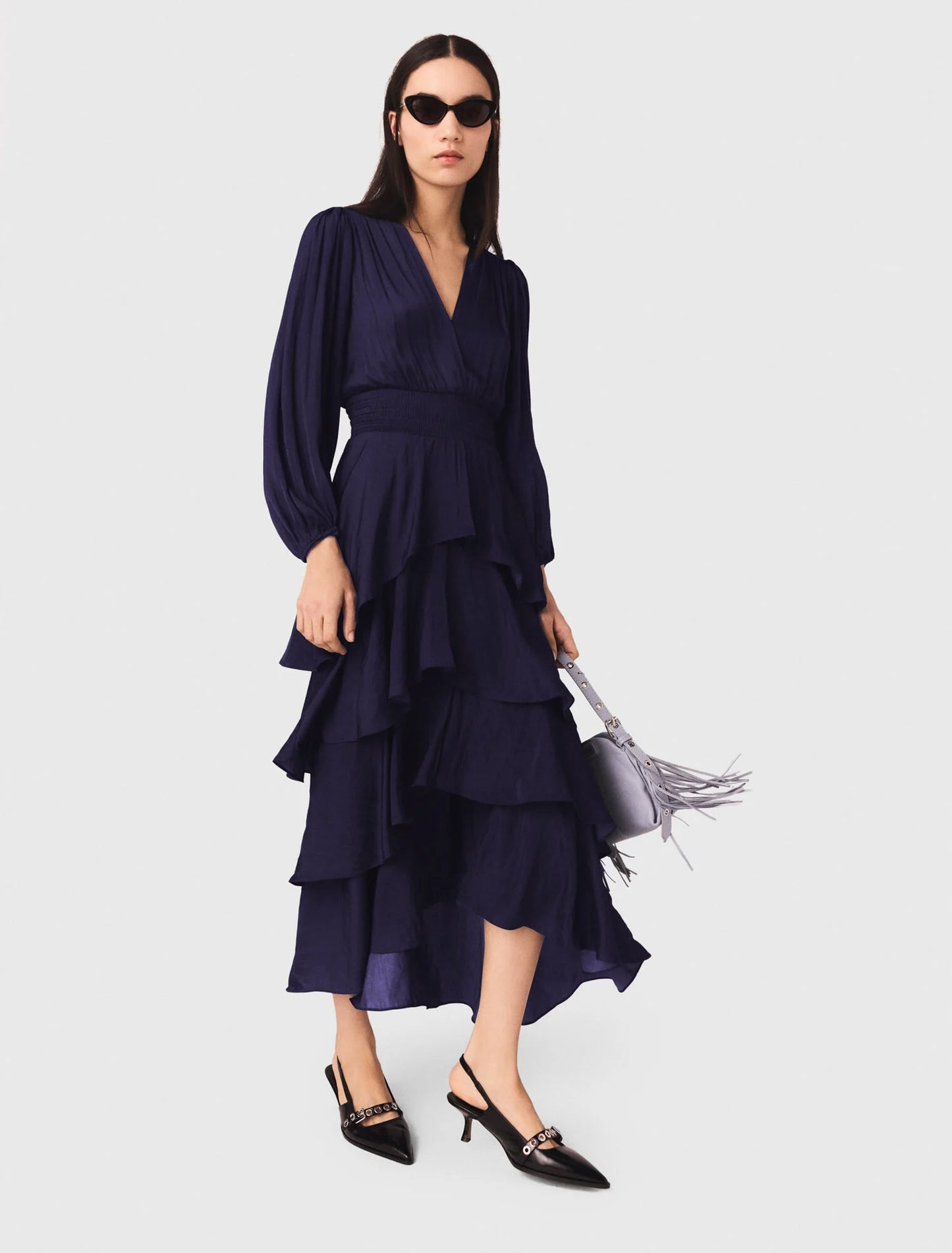 Ruffled maxi dress Navy
