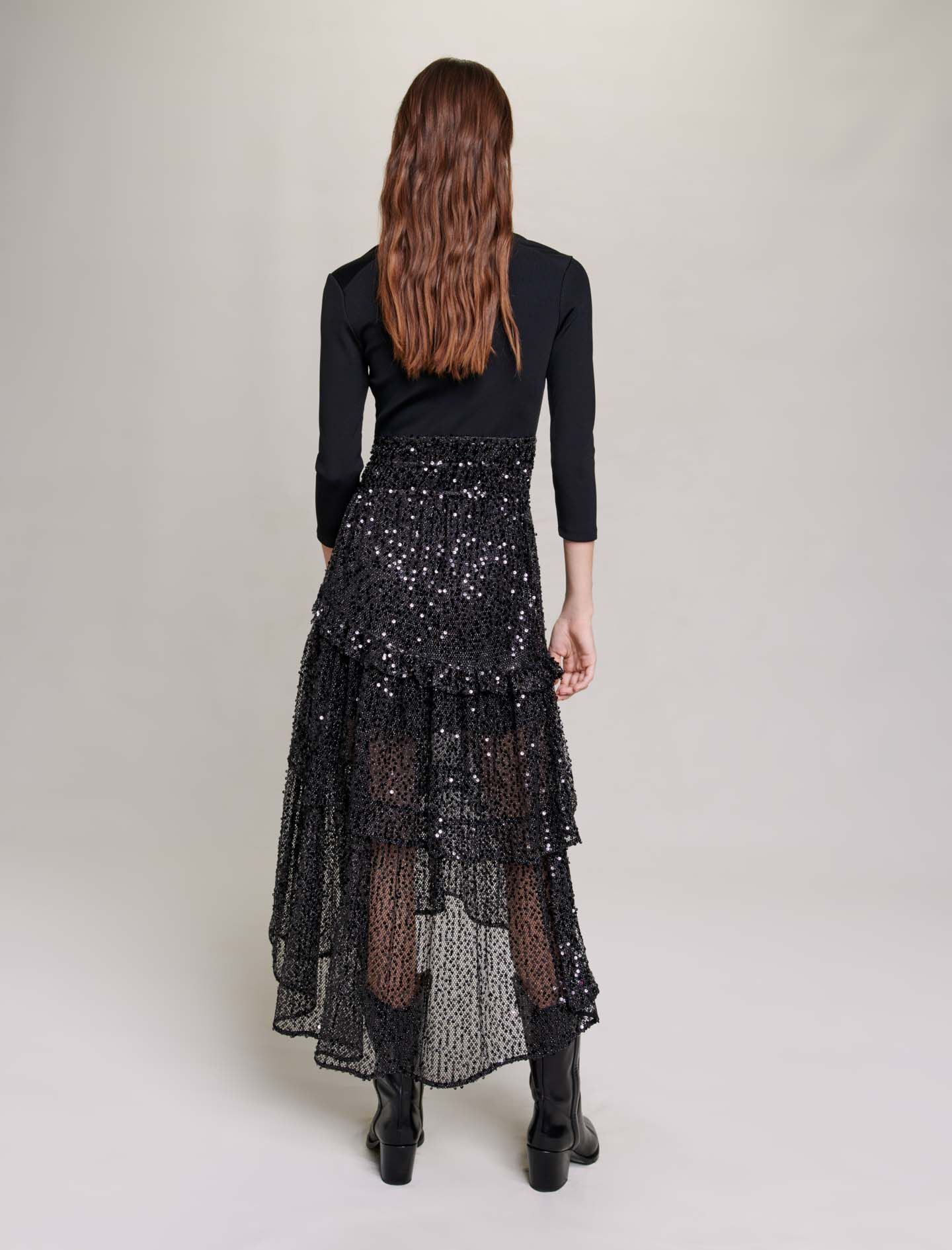 Black sequin and mesh maxi dress