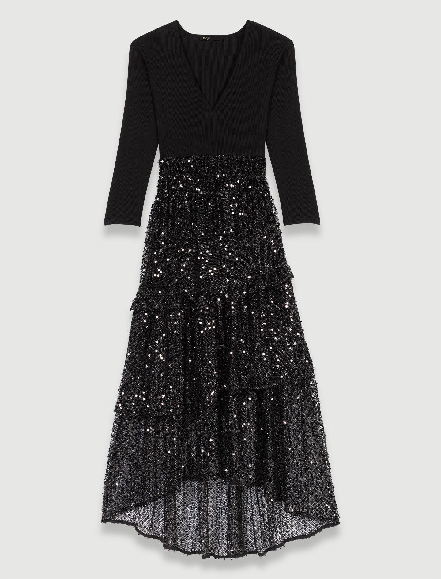 Black sequin and mesh maxi dress
