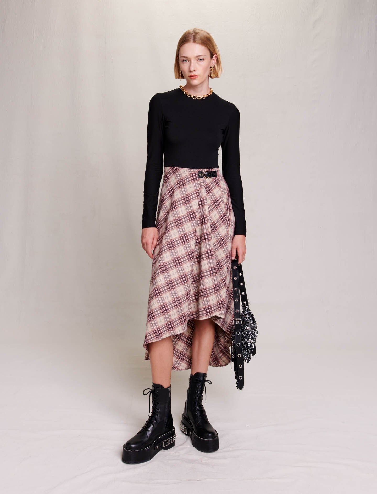 Beige-featured-asymmetrical flannel dress