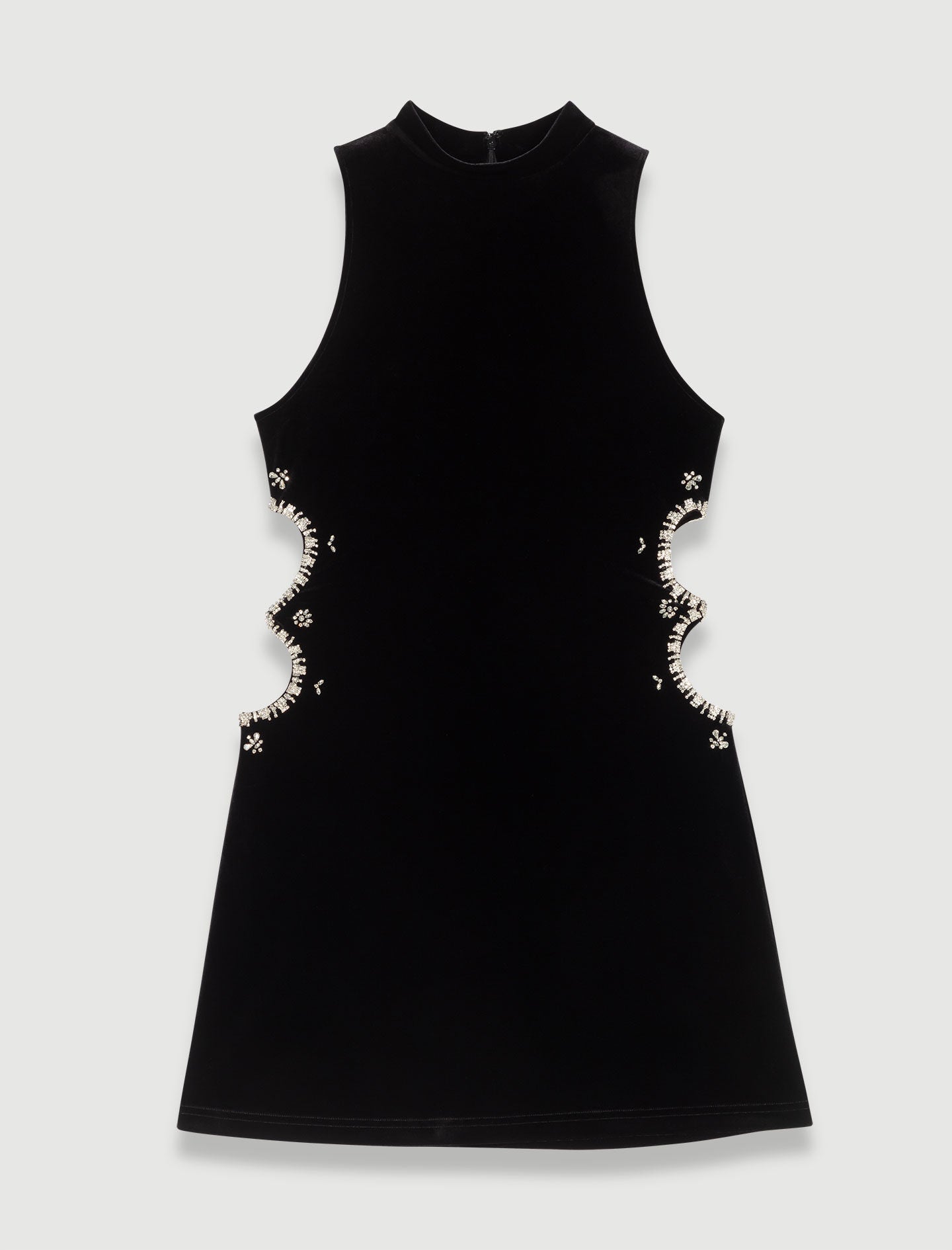 Black short velvet dress with rhinestones