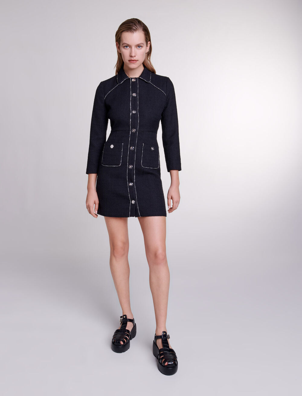 Black-featured-Short Tweed Dress