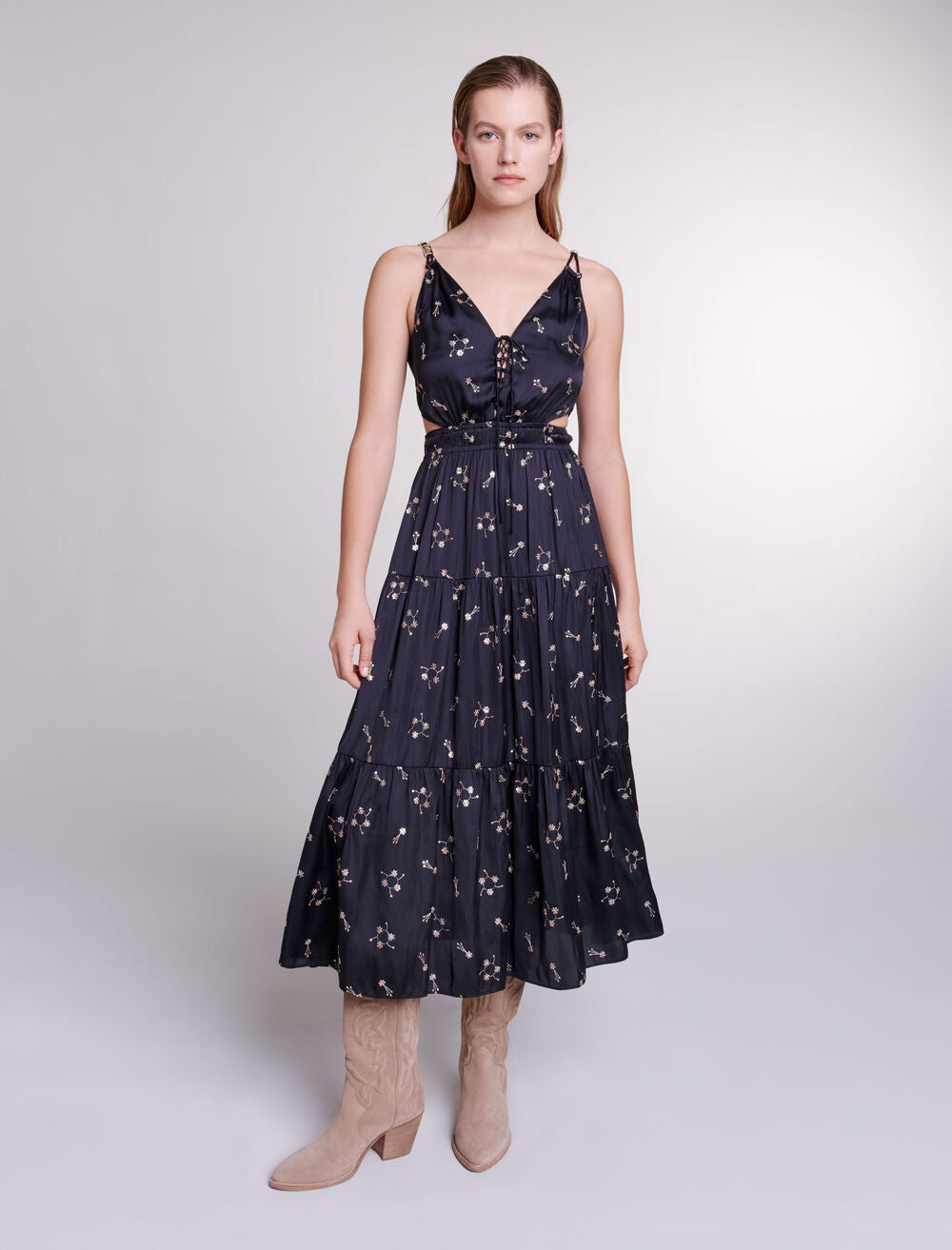 Black-featured-Sequin-embroidered maxi dress
