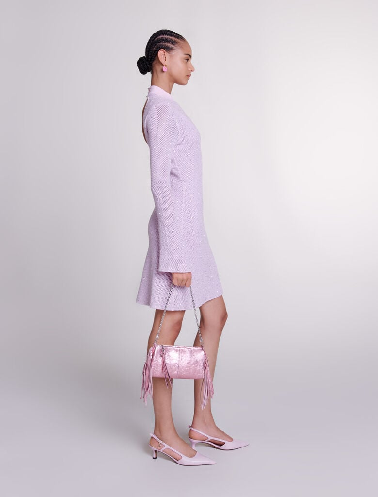 Pink-Semi-sheer knit dress