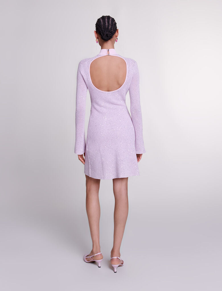 Pink-Semi-sheer knit dress