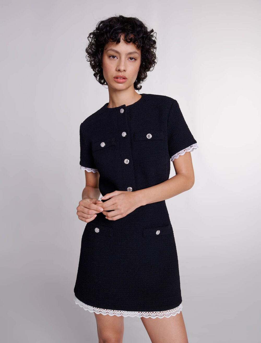 Short tweed dress with trim