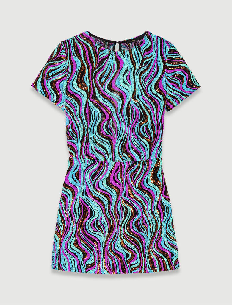 Multi-Coloured-Trompe sequin mini dress