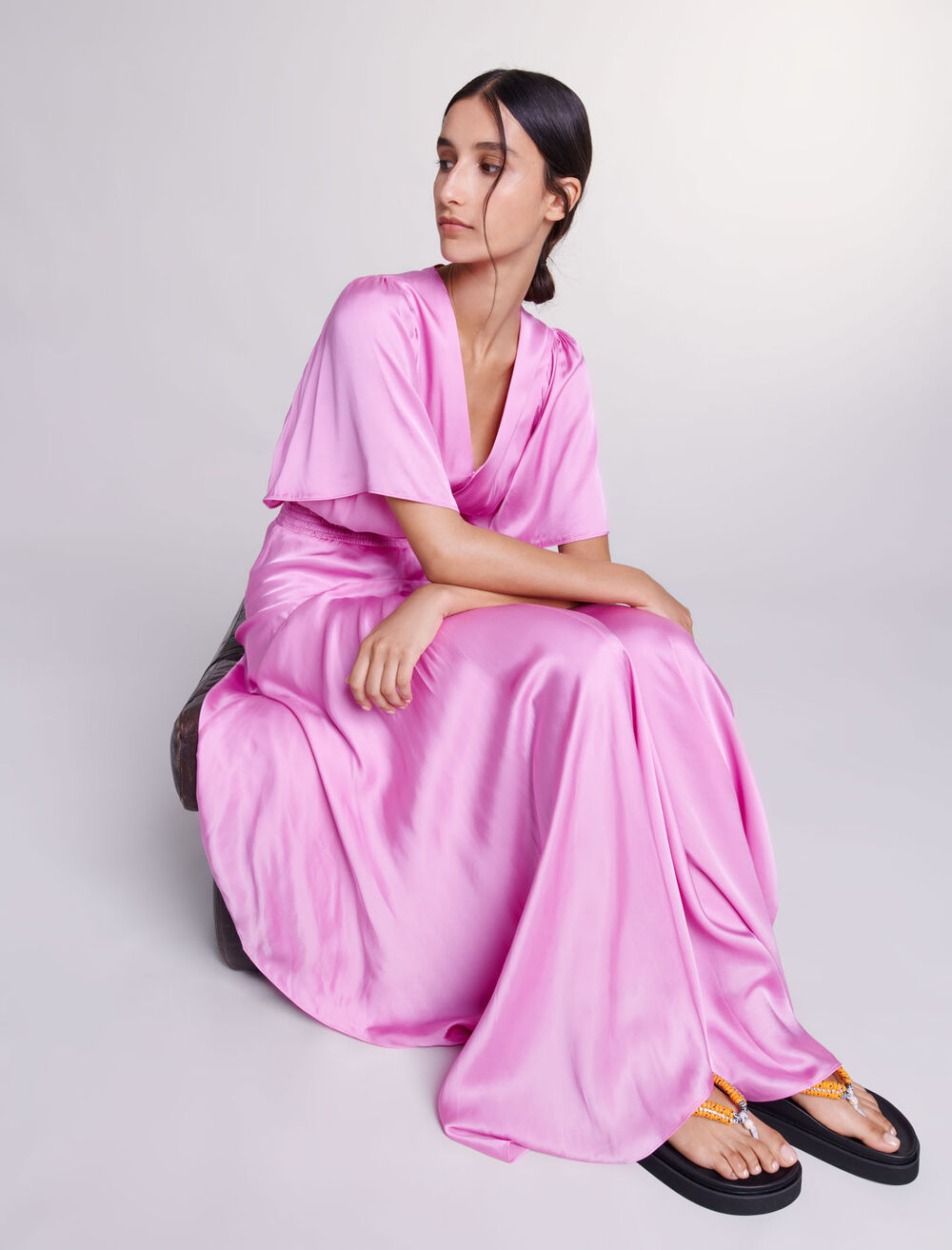 Pink-featured-Satin-look maxi dress