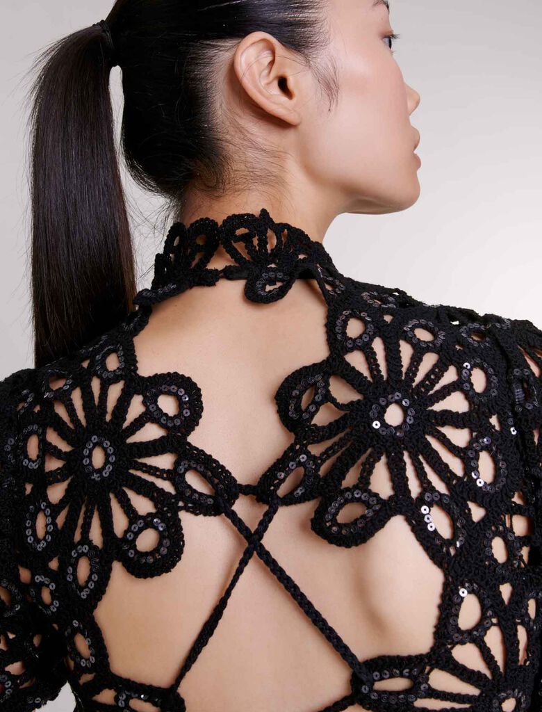 Black-Crochet backless dress
