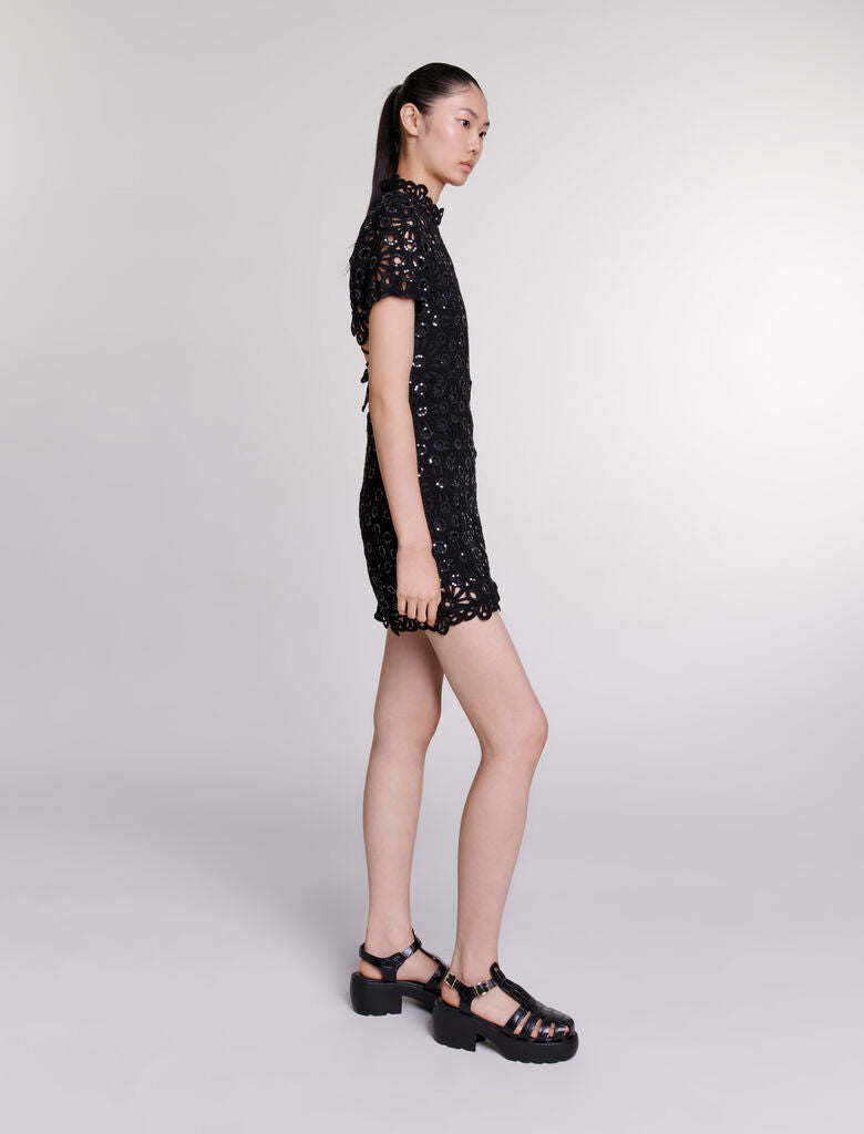 Black-Crochet backless dress