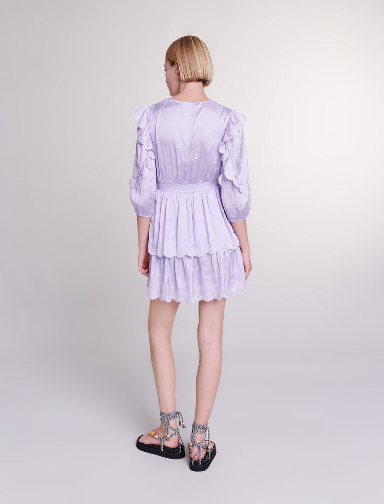 Parma Violet-Short satin-look embroidered dress