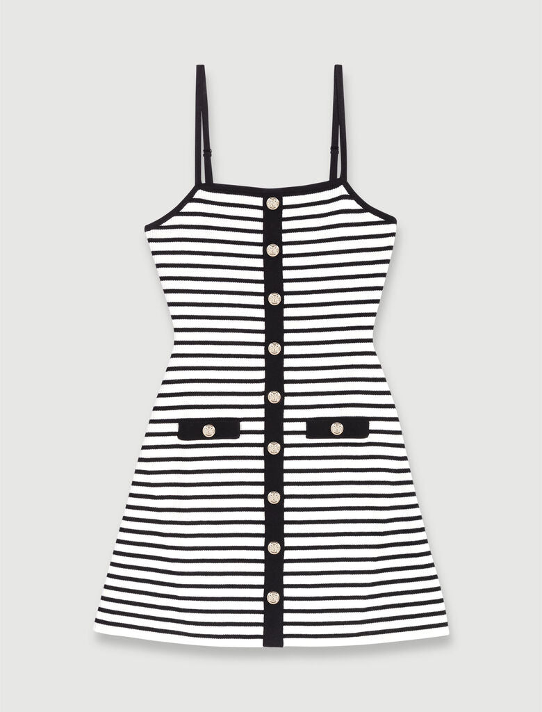 Black / White-Short striped knit dress