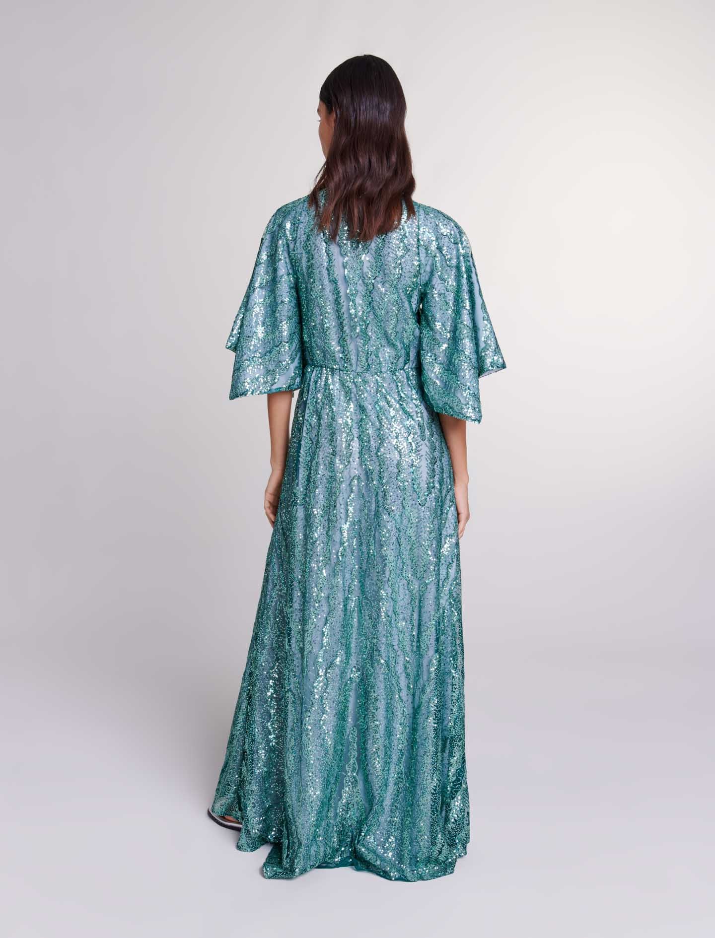 Turquoise-Sequin maxi dress