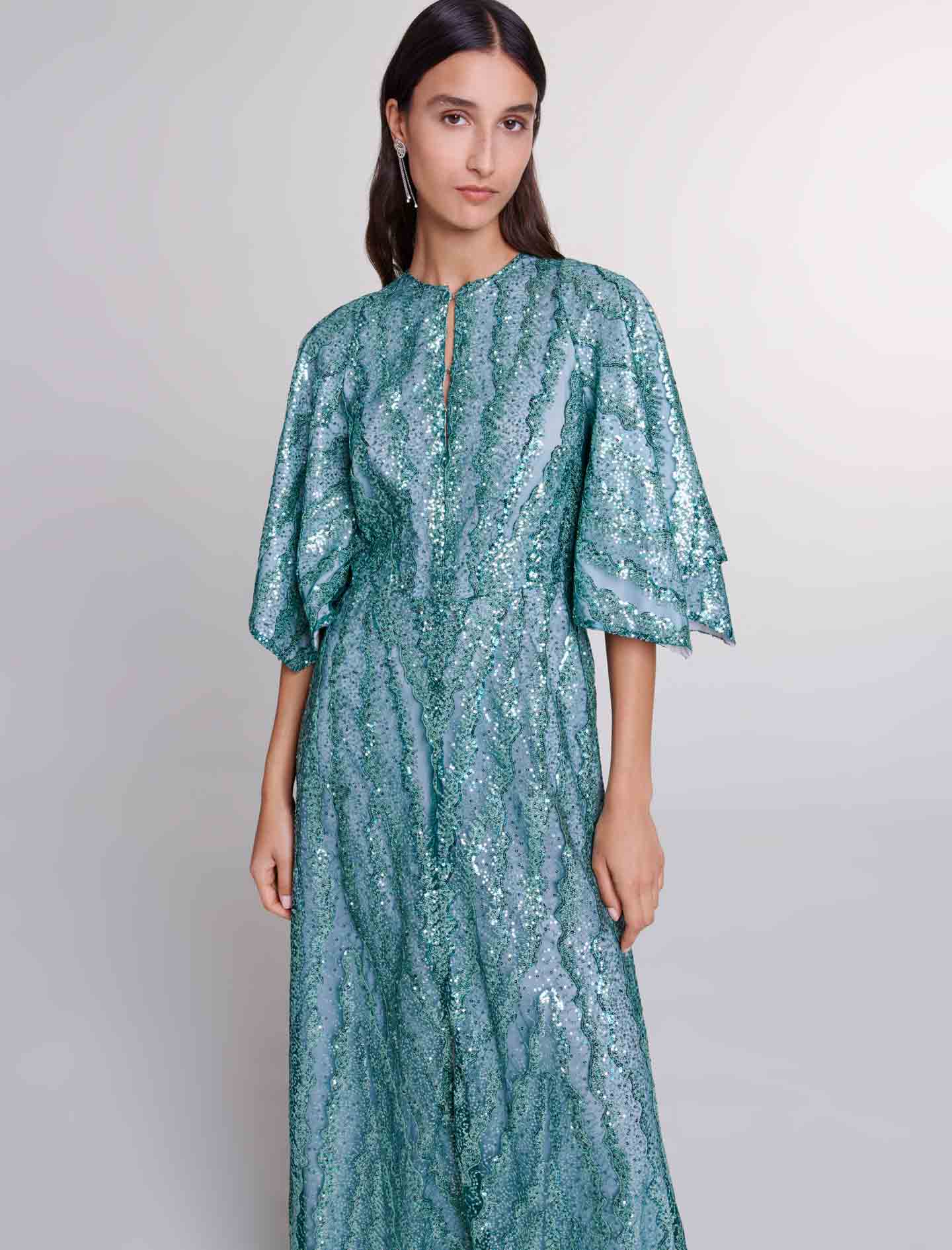 Turquoise-Sequin maxi dress