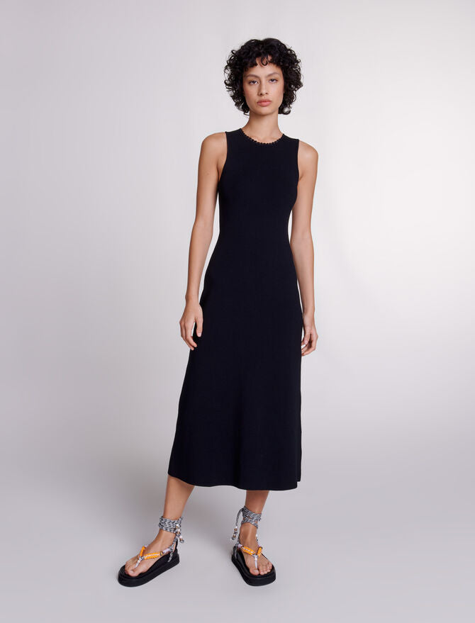 Black featured Cutaway knit maxi dress