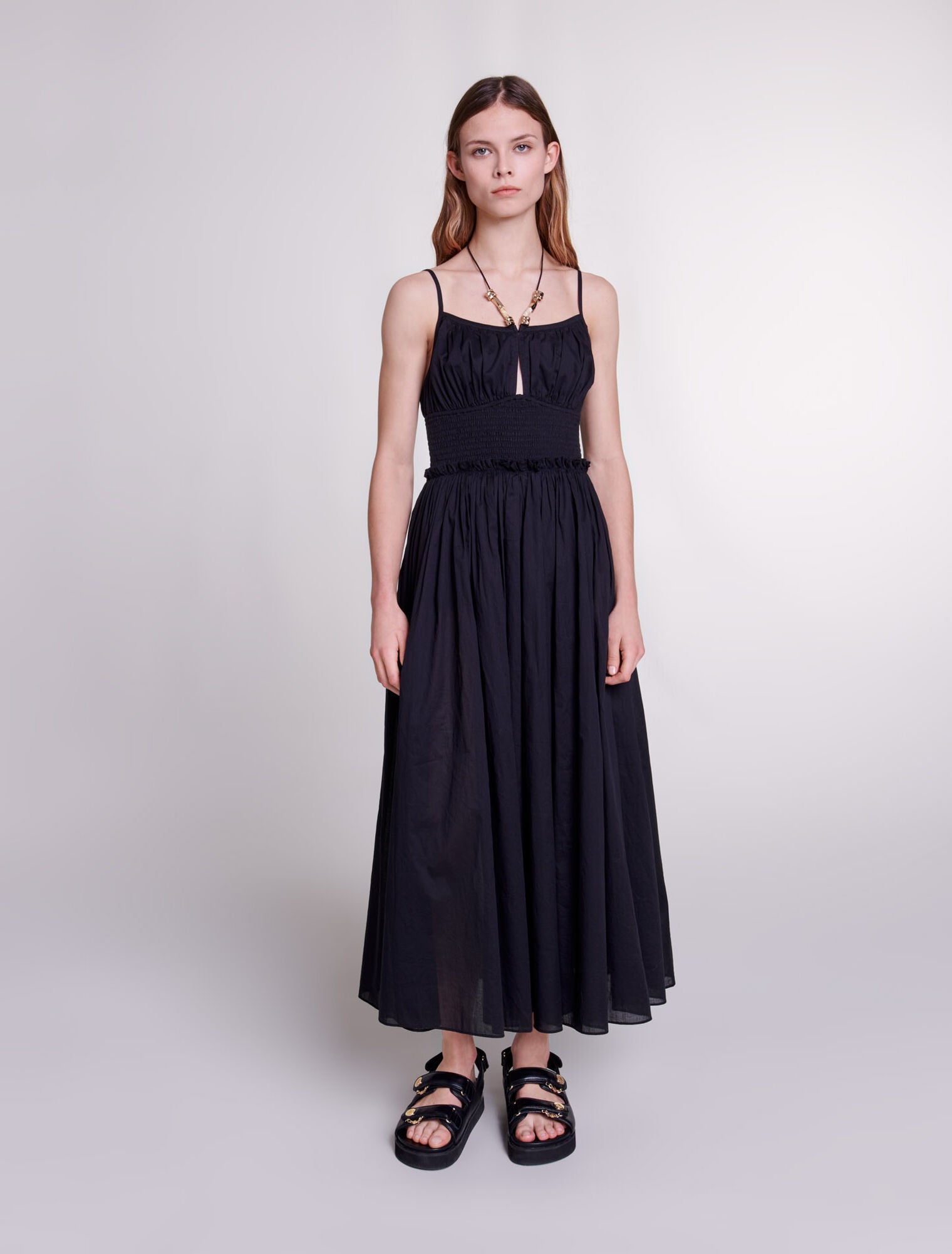 Black featured Dress with beaded ties