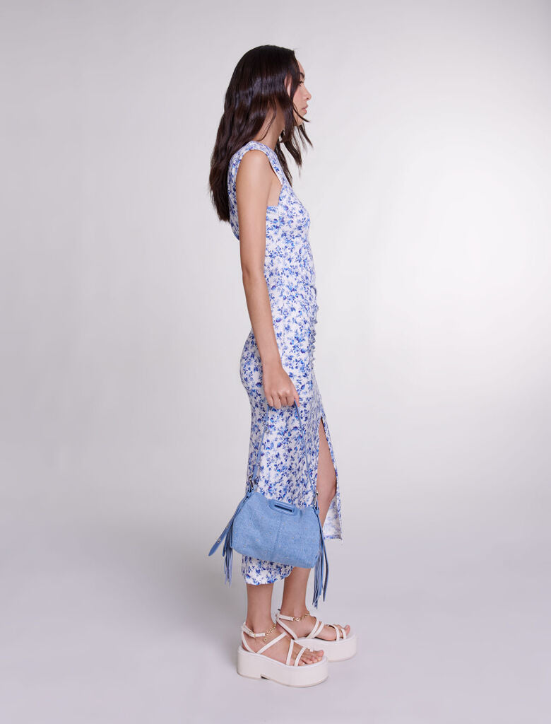 Small Blue Flower Print-Patterned maxi dress