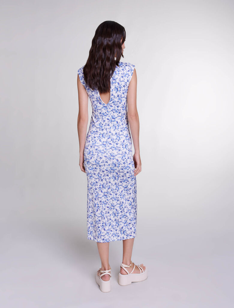 Small Blue Flower Print-Patterned maxi dress