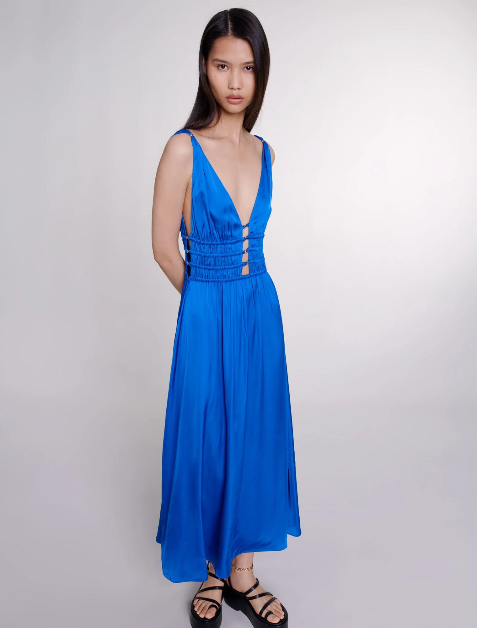 Blue-Cutaway maxi dress