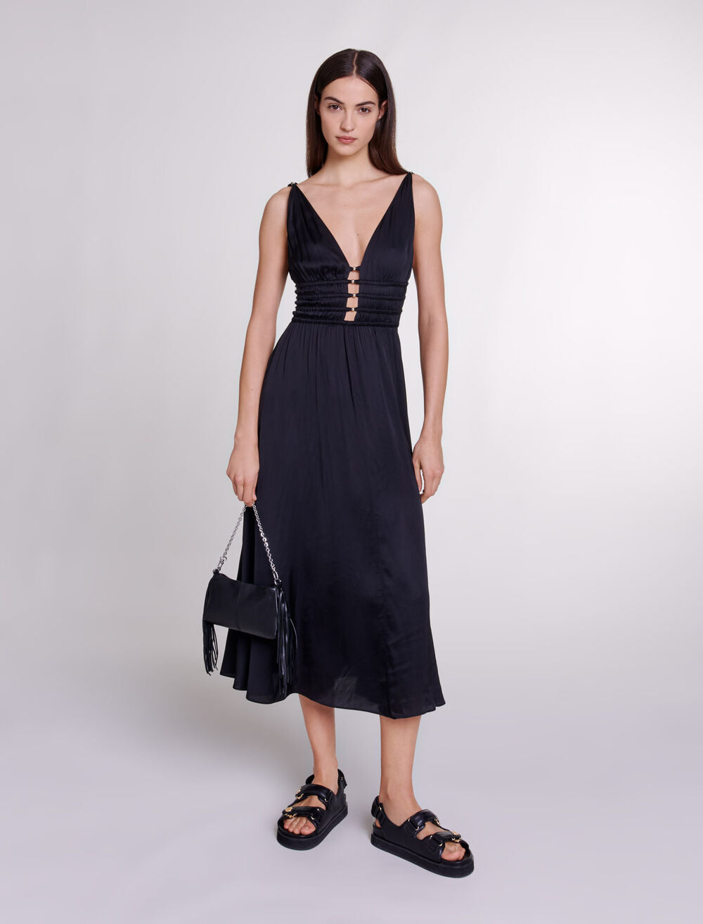 Black-featured-Cutaway maxi dress