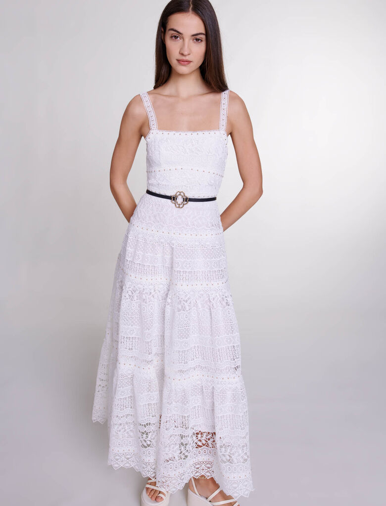 White-Crochet-knit maxi dress