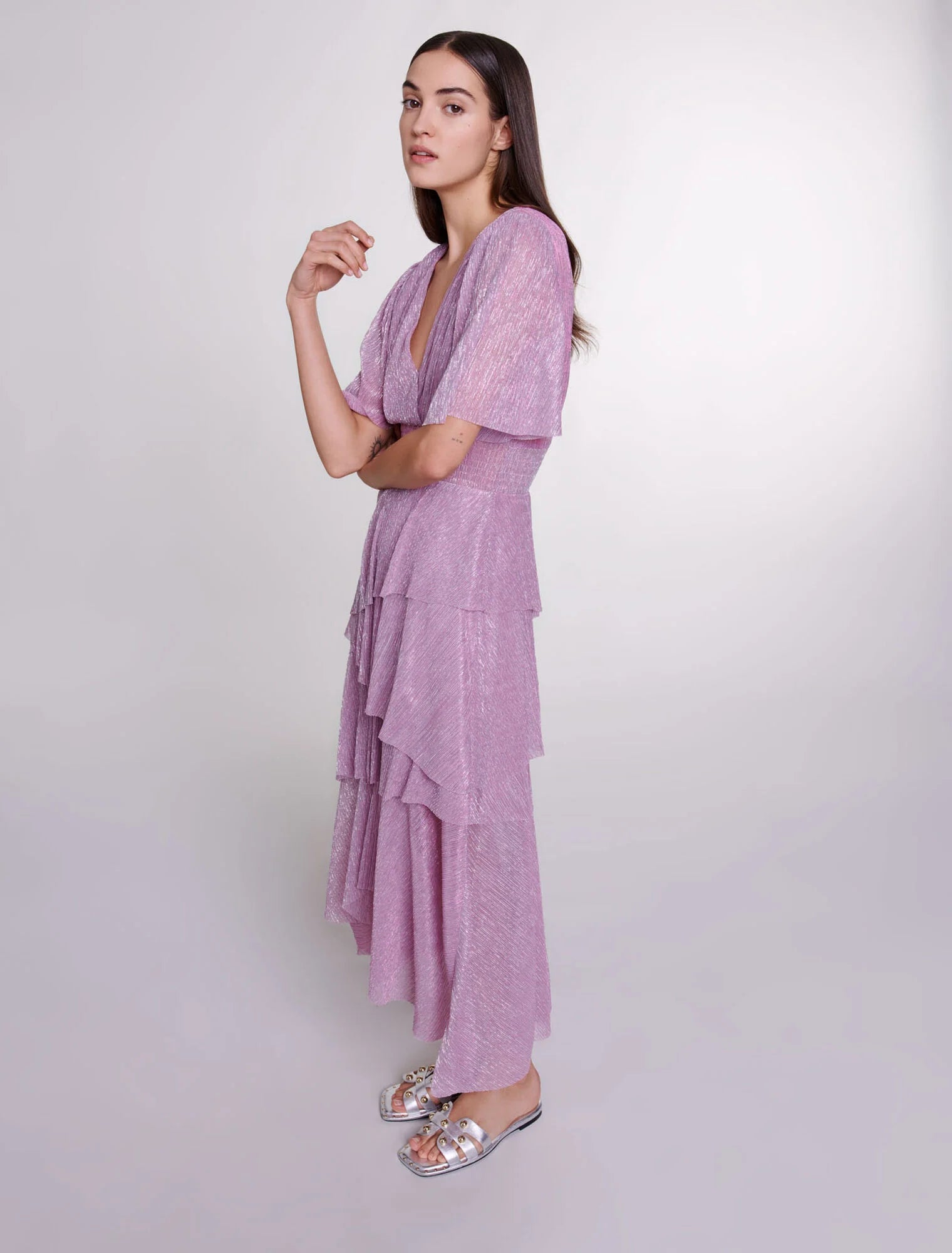 Purple-Ruffled maxi dress