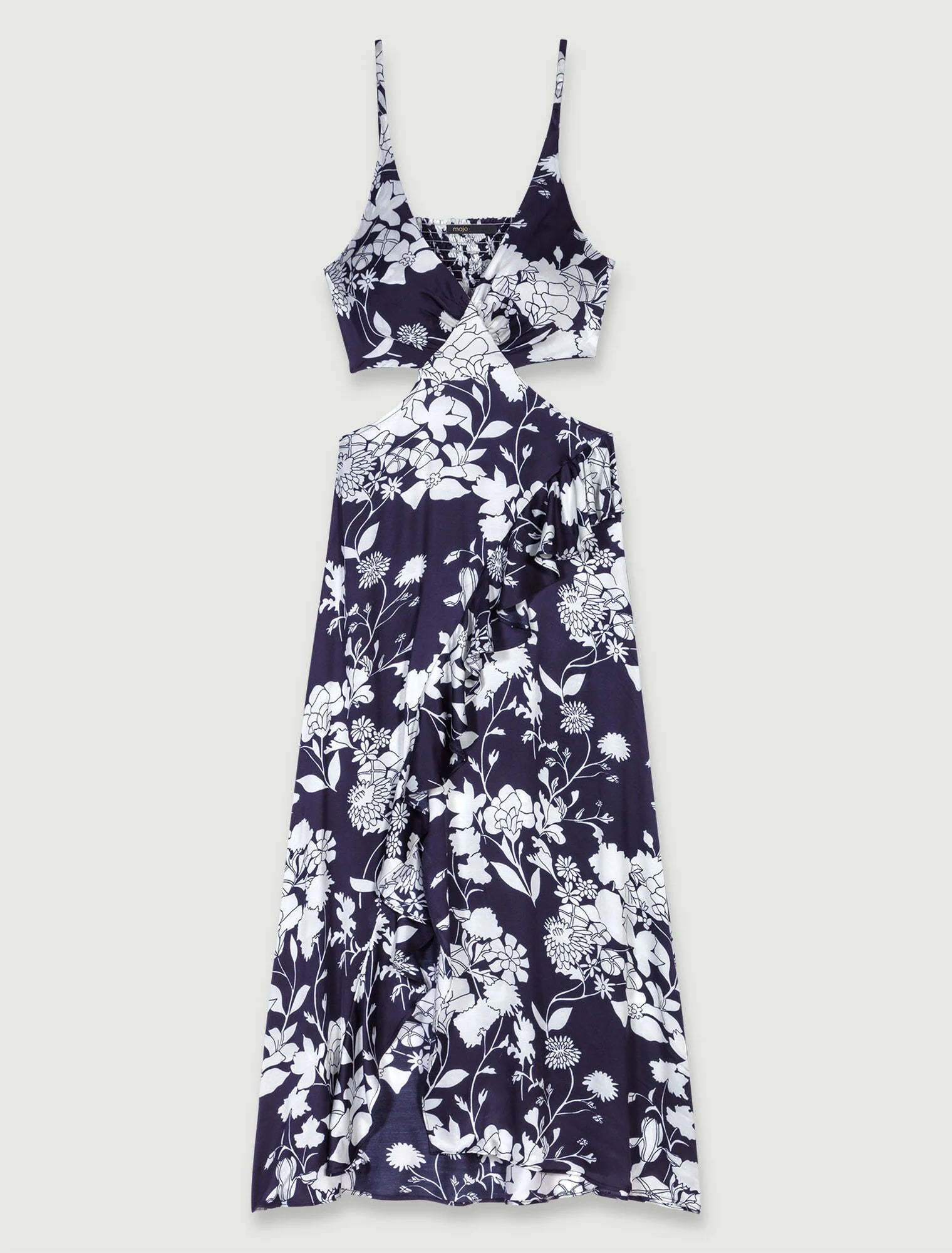 Print Ecru Black Floral-Cutaway maxi dress