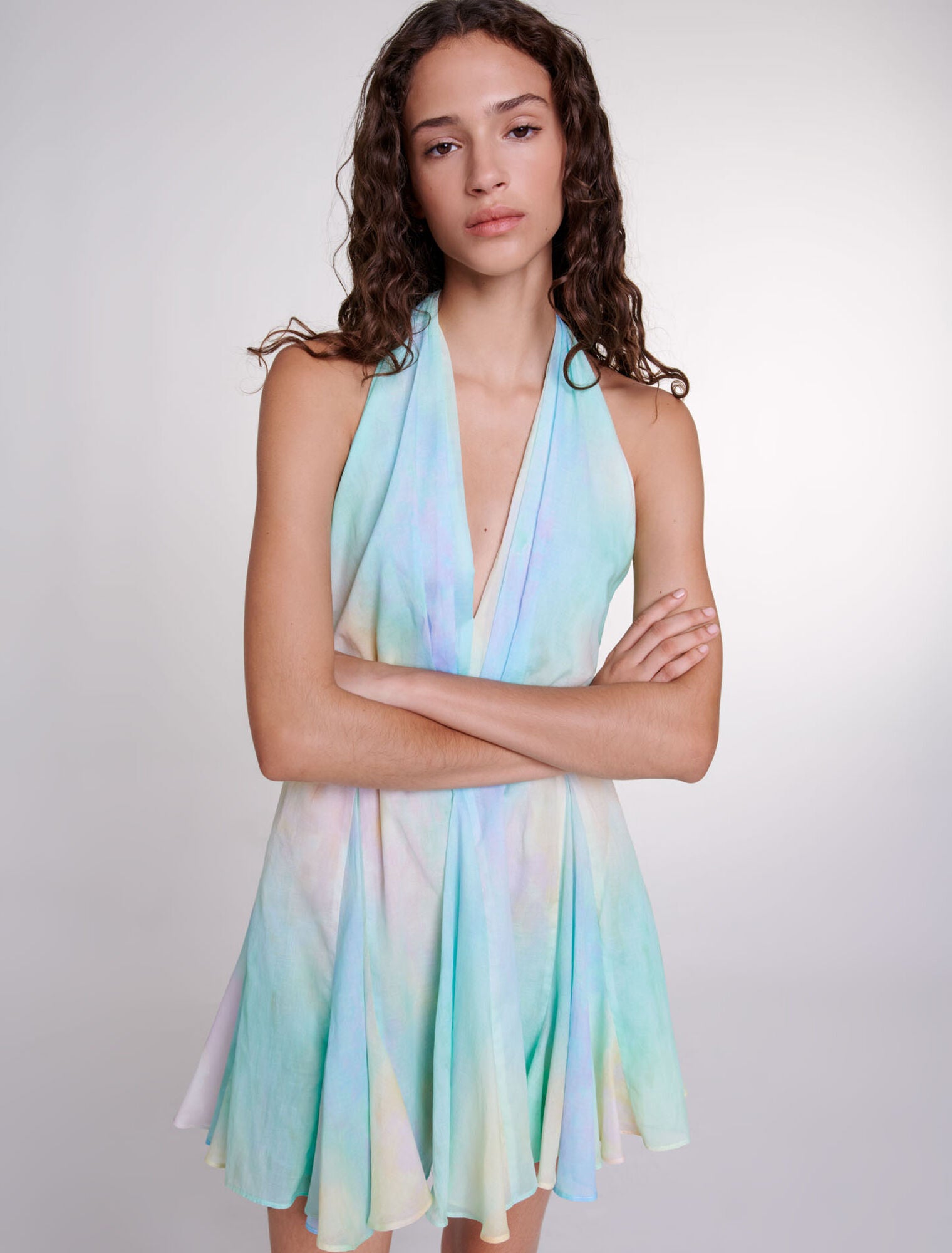 Print Rainbow-Backless tie-dye dress