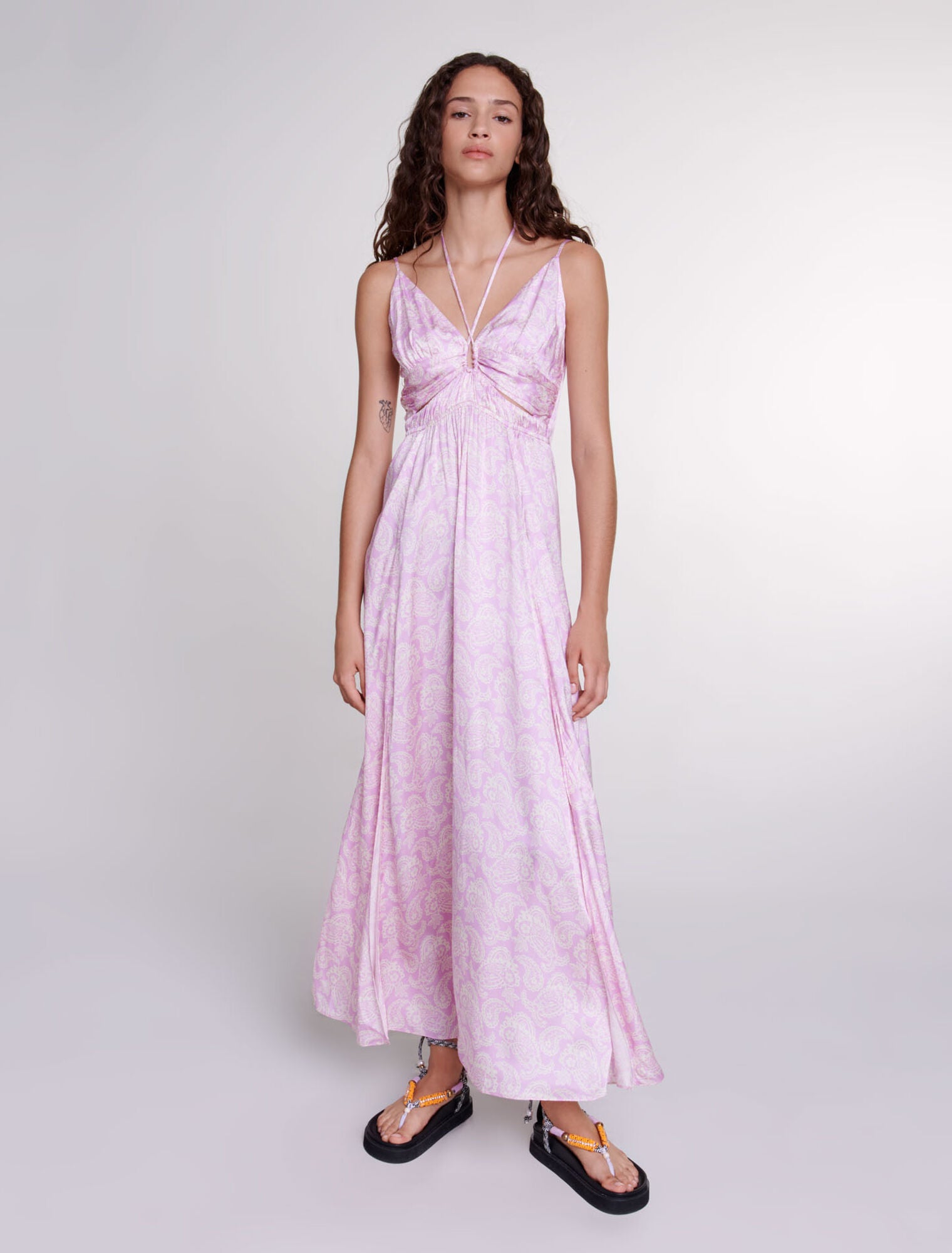 Pink Cashmere Print featured  Openwork patterned maxi dress