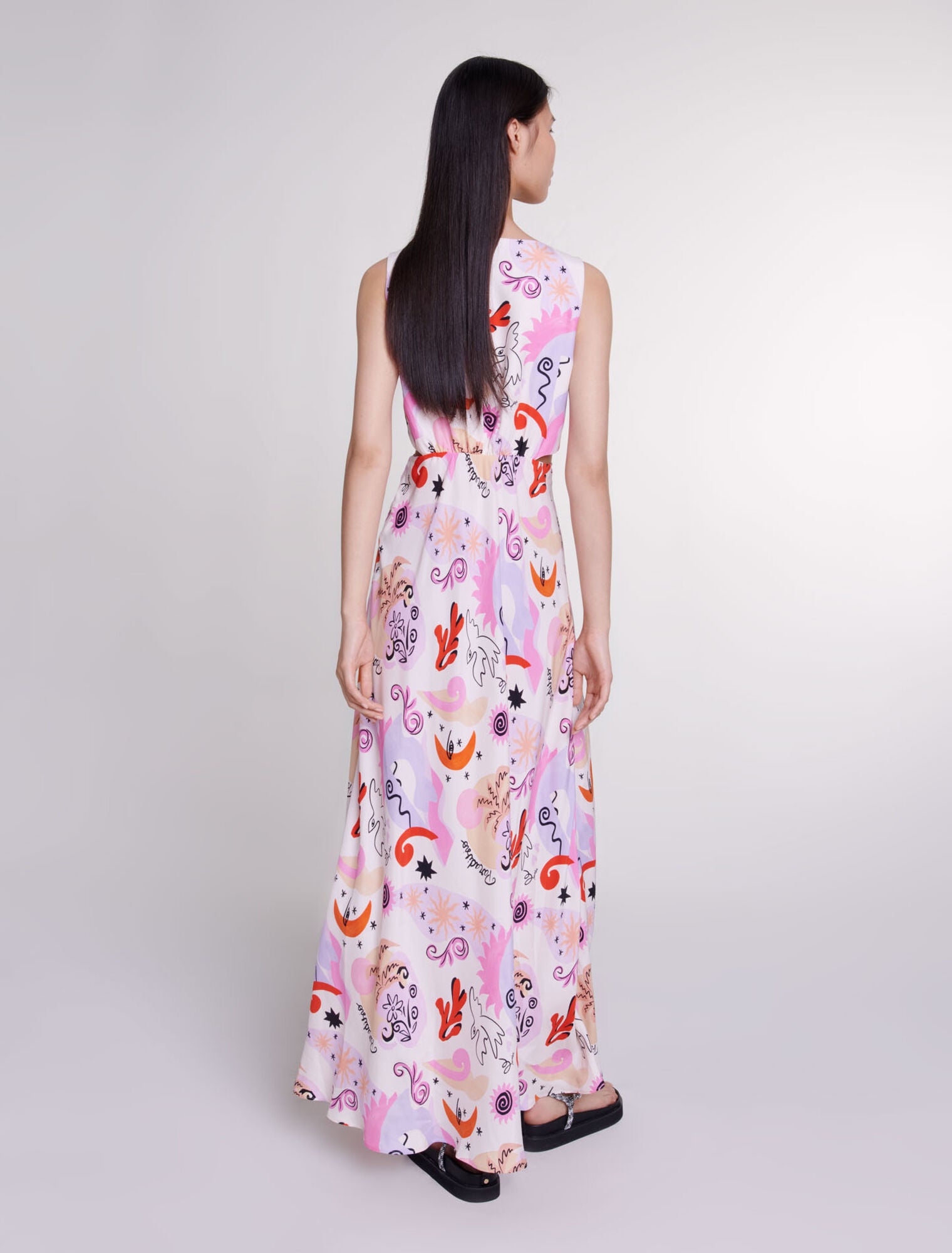 Print Paradisio-Cutaway silk maxi dress