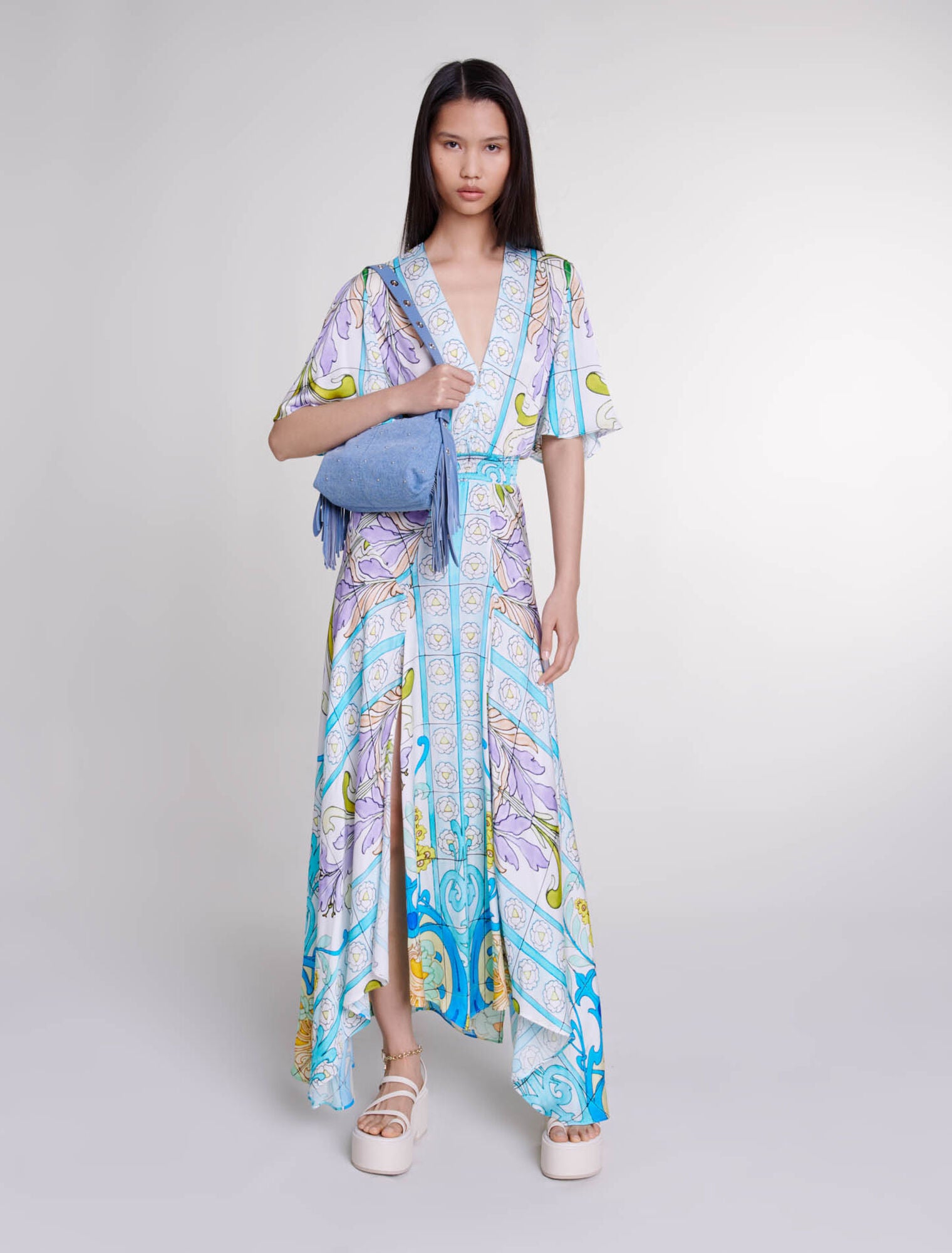 Print Mozaic-featured-Satin-look patterned maxi dress