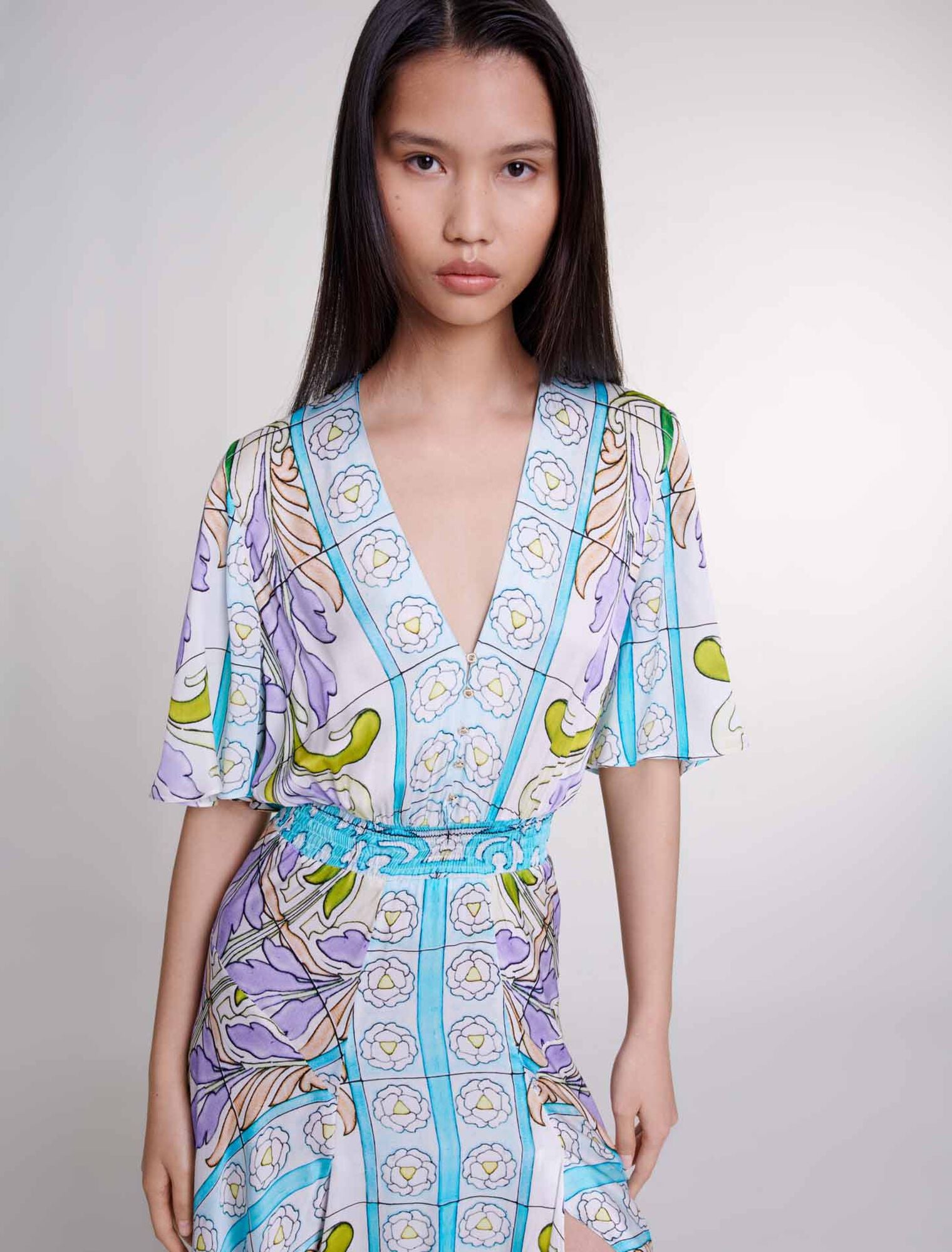 Print Mozaic-Satin-look patterned maxi dress