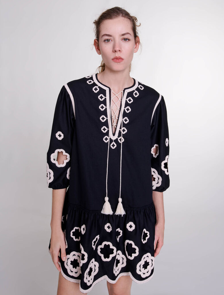 Black-Short embroidered tunic dress