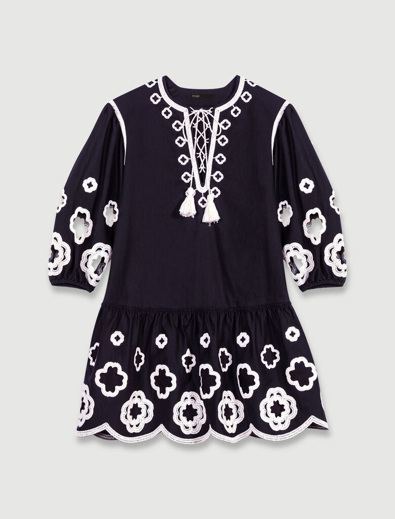 Black-Short embroidered tunic dress