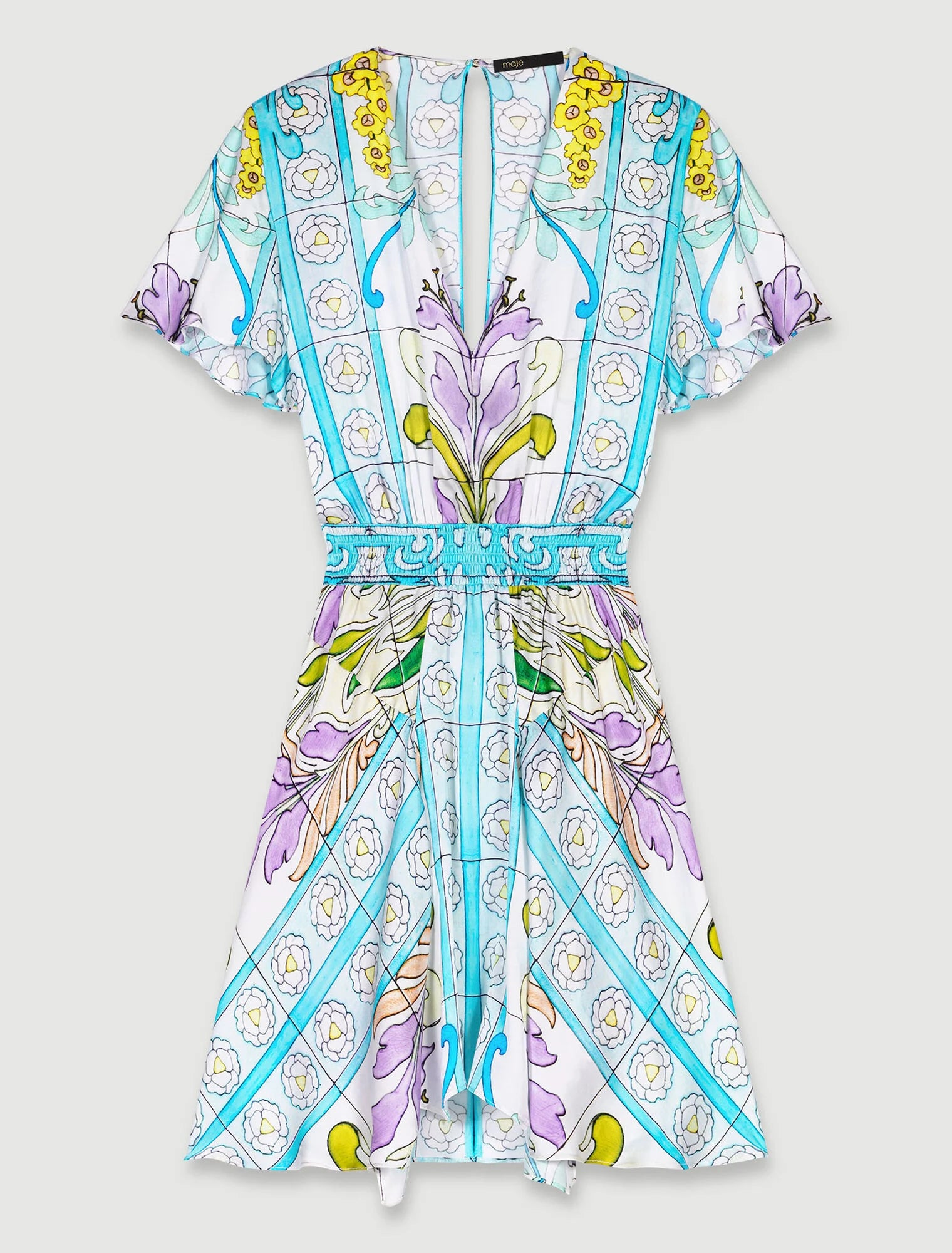 Print Mozaic-Short satin-effect print dress