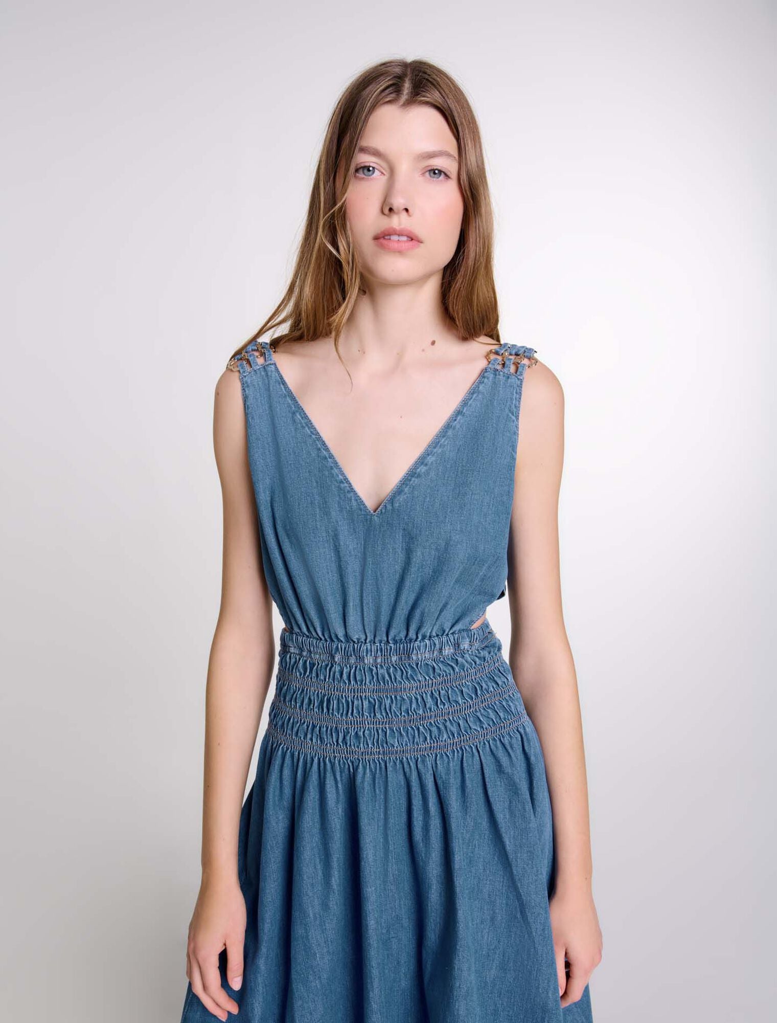 Blue Jean-Cutaway denim maxi dress